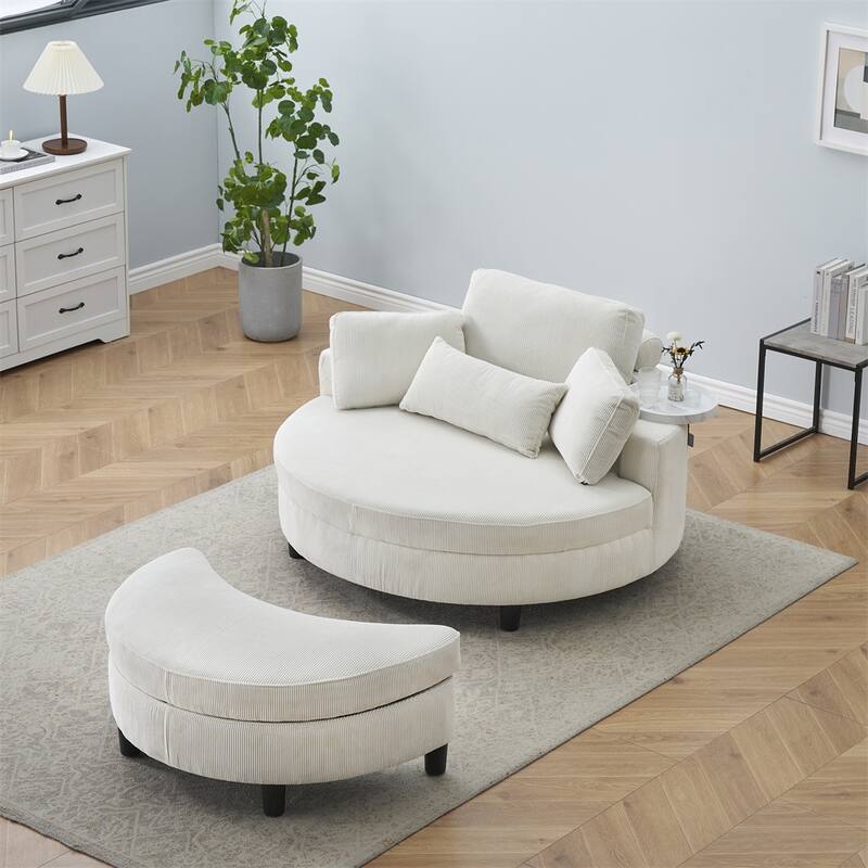 51" Fabric Sofa with Throw Pillows,Waist Pillow and Ottoman