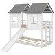 preview thumbnail 12 of 10, Twin over Twin House Bunk Bed with Slide, Windows & Low-Profile Design