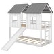 preview thumbnail 12 of 10, Twin over Twin House Bunk Bed with Slide and Windows, Wooden Bed Frame