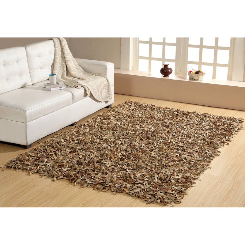 Leather Shaggy Living Room Rug Washable Area Rugs Non Slip Accent Rugs Soft Foldable Indoor Carpet Easy To Clean 5' x 8' - Tan