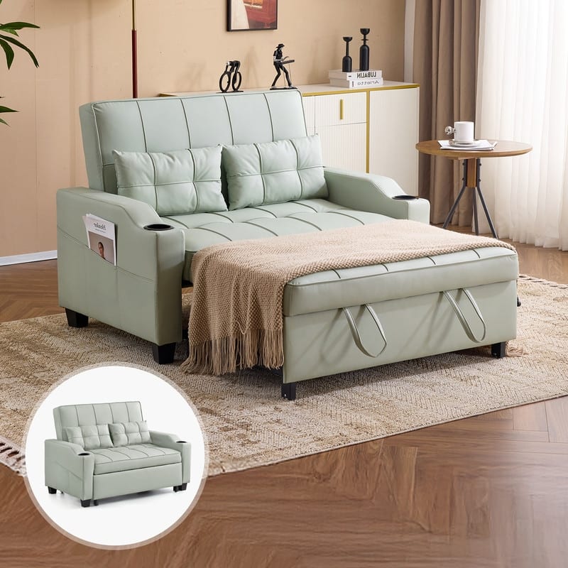 Tufted Upholstered Leather Sleeper Sofa Bed