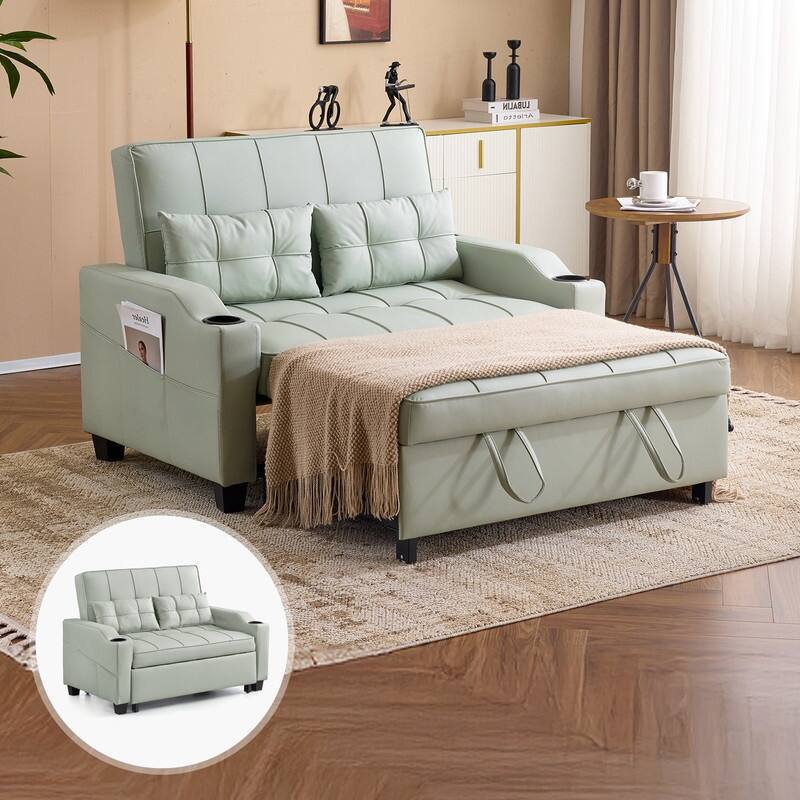 Upholstered Cat's Claw Leather Convertible Reclining Sleeper Sofa Bed With Cushions For Small Spaces