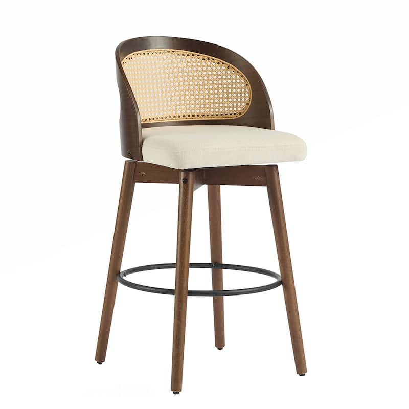Rattan Fabric Wood Barstool