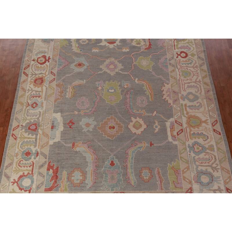Hand Knotted Oriental 100% Wool Carpet Transitional All-Over Greys & Charcoal Oushak Area Rug - 11' 10'' X 9' 1''
