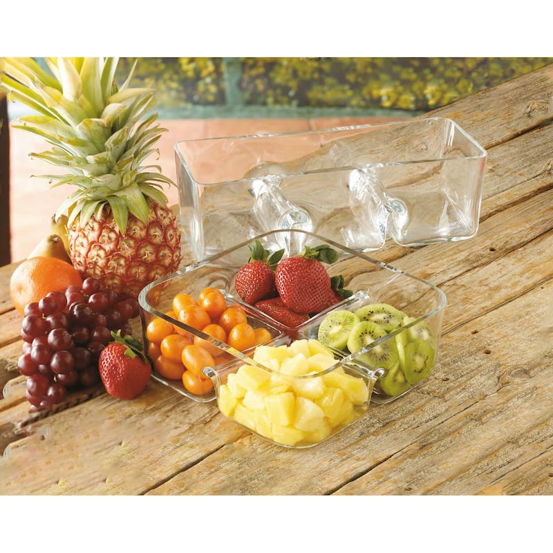 European Glass Sectional Dish - tray- 4 Part - Square-8.5" Square - 8.5" Square