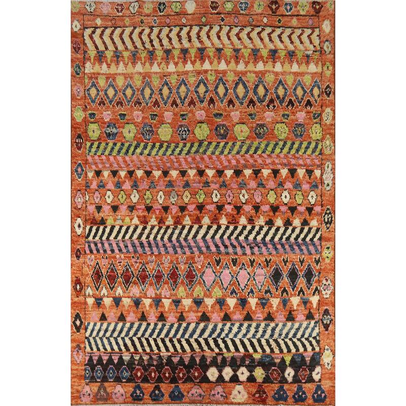 Moroccan Oriental Area Rug Handmade Orange Modern Wool Carpet - 6'5" x 9'8"