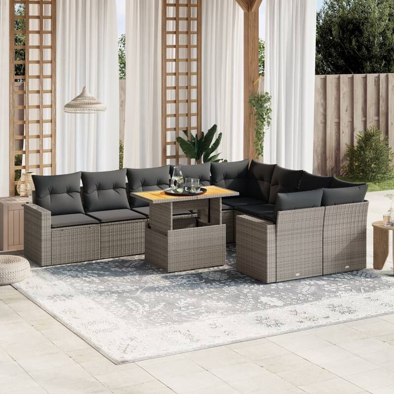 vidaXL Patio Sofa Set with Cushions Table and Sofa Modules 10 Piece Poly Rattan - 21.7 x 39.4 x 28.7 - Grey  - form2