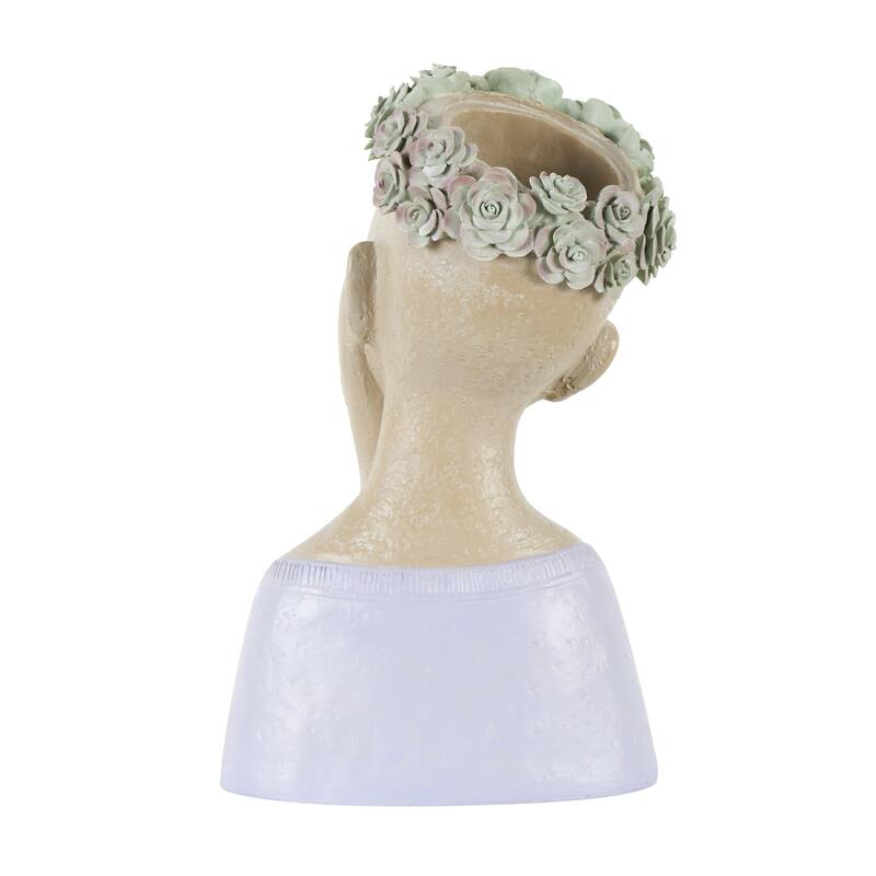 Resin Woman Bust Indoor Outdoor Planter with Succulent or Flower Crown and Orange or Blue Top - Beige - Roche River Decor