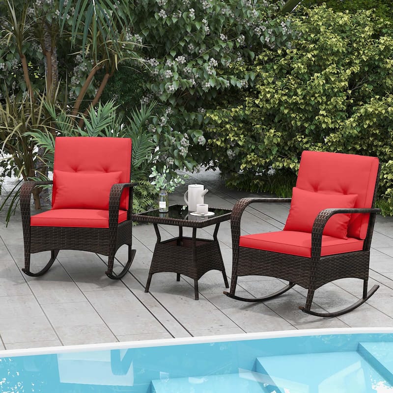 Costway 3 PCS Rocking Bistro Set with Removable Cushions & Tempered - See Details