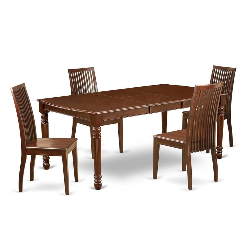 Rectangle Dining Set 5pc - 60x78 Inch Table & 4 Chairs - Wood Dining Room Furniture