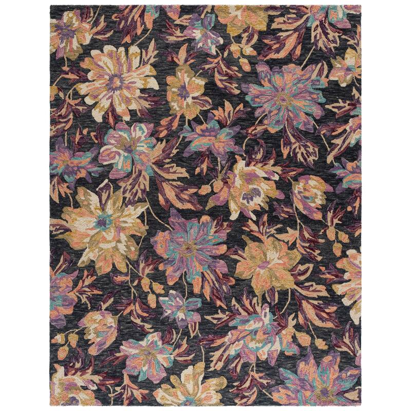 SAFAVIEH Handmade Blossom Roselotte French Country Floral Wool Rug - 9' x 12' - Charcoal/Plum