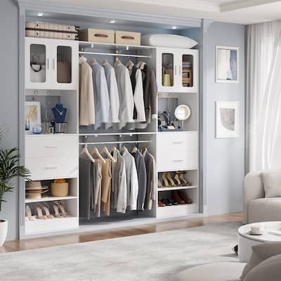 Rackcog Closet System with Doors and Drawers, Storage Organizer with DIY Shelving for Walk-in Closet