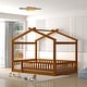 preview thumbnail 1 of 62, Wood House Bed Frame with Roof and Fence, for Kids, Teens, Girls, Boys Full - Walnut