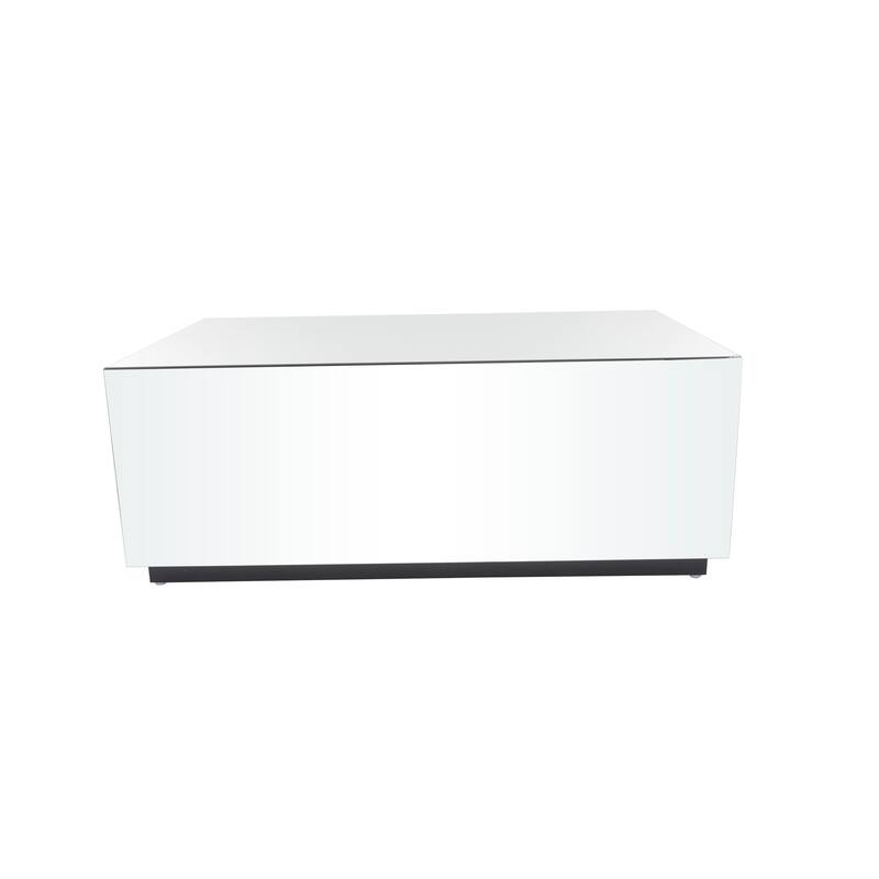 Silver Glass Mirrored Rectangle Living Room Coffee Table with Elevated Base