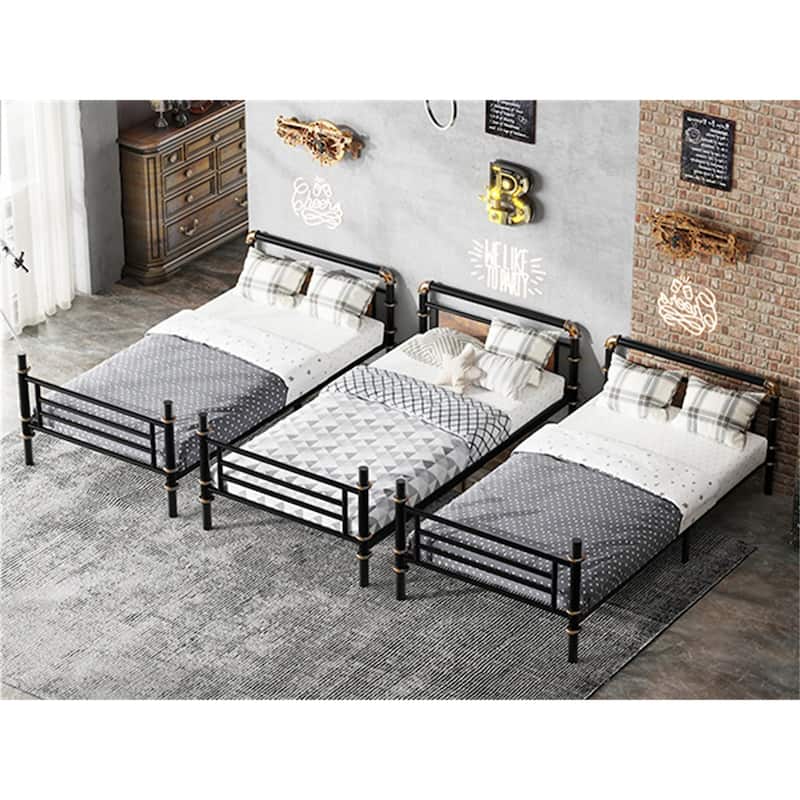 Heavy Duty Metal Twin Bunk Bed Frame Detachable Triple Bunk Bed