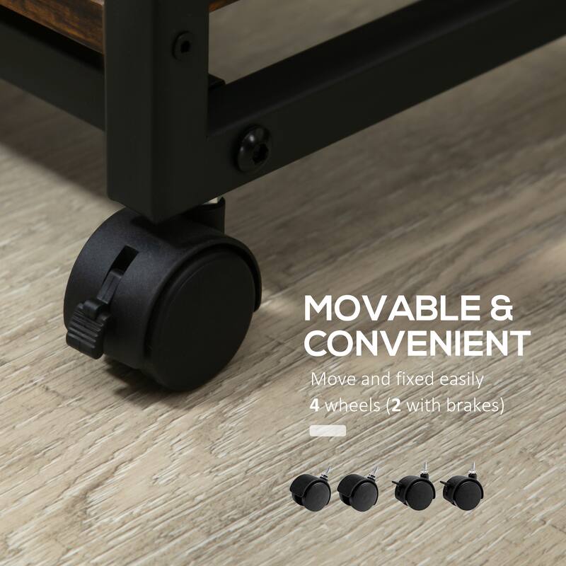 HOMCOM C Shaped End Table with Storage Shelves, Mobile Side Table with Wheels