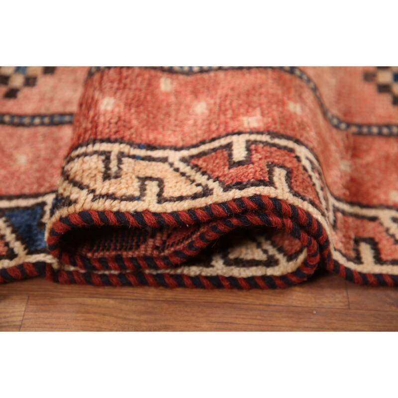 Hand Knotted Oriental 100% Wool Carpet Traditional Geometric Red Qashqai Runner Rug - 8' 9'' X 4' 0''
