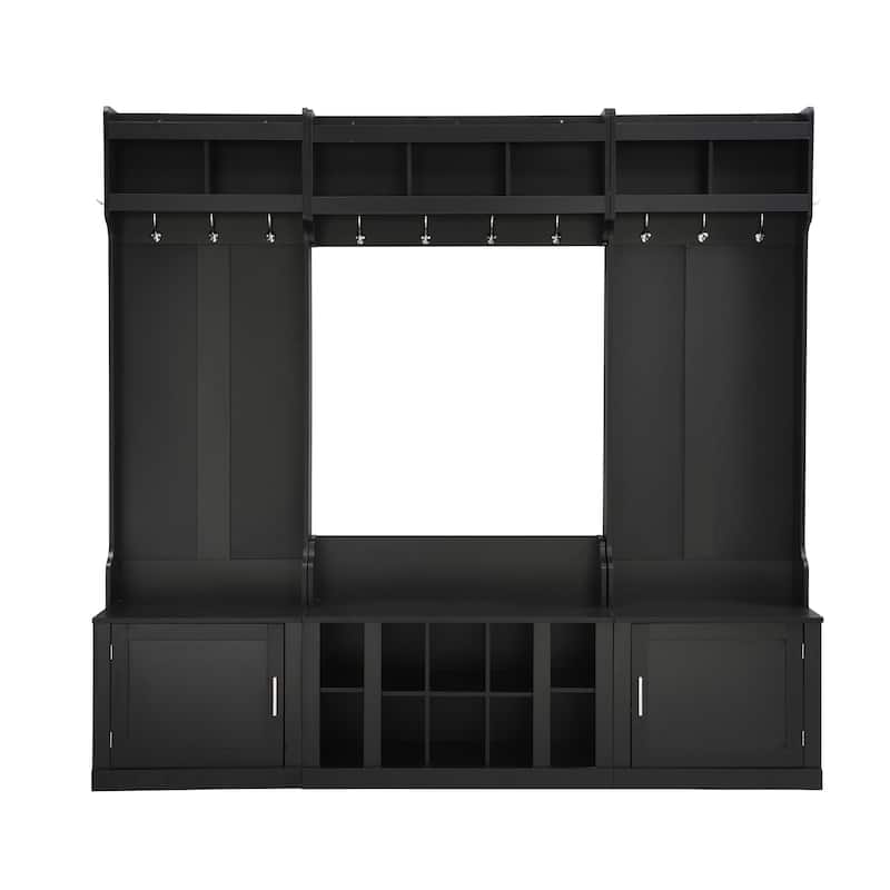 Wide Design Hall Tree with Storage and Bench, 4-IN-1 Multi-functional Entryway Bench with Coat Rack and Shoe Cubbies