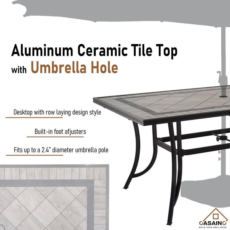 Cast Aluminum 5-Piece Outdoor Patio Dining Set with Ceramic Tile Top Table and Chairs