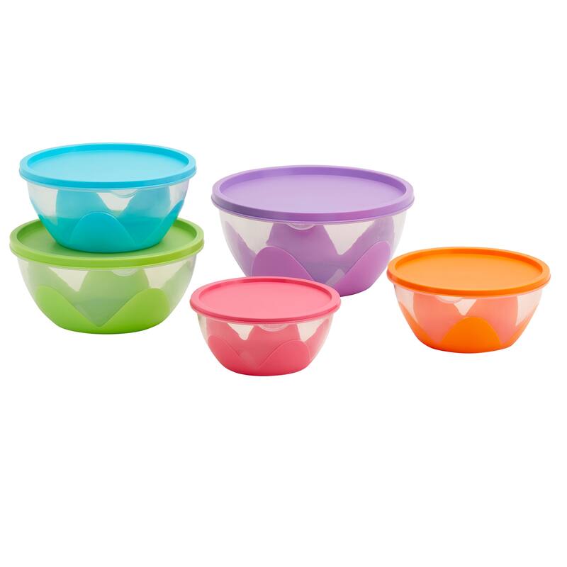 10 Piece Mixing Bowl Set with Lids, Assorted Colors On Sale Bed