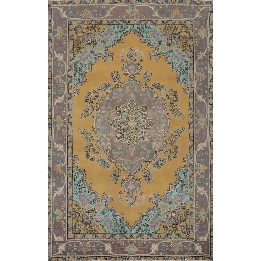 Hand Knotted Oriental 100% Wool Carpet Traditional Floral Oranges & Rust Tabriz Area Rug - 9' 4'' X 6' 5''