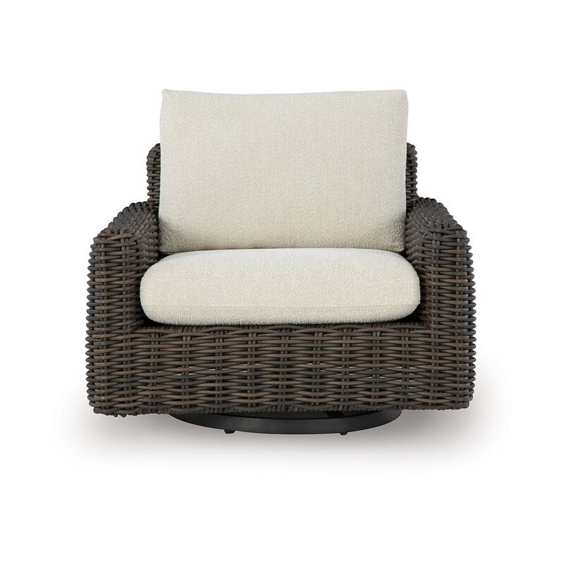 Kimo Outdoor Swivel Glider Lounge Chair, Beige, Dark Brown Metal