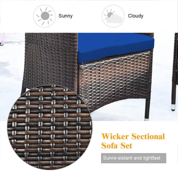 Rattan Patio Conversation Furniture Set with Glass Table and Comfortable Sofa - 4 Pcs