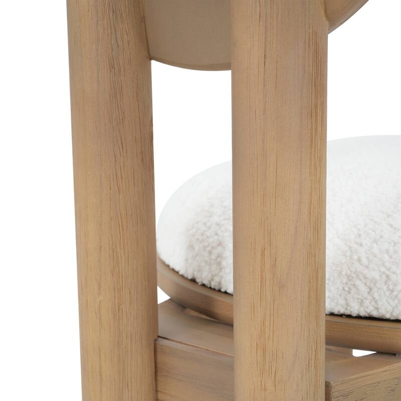 Roomfitters Dining Chairs with Beige Upholstered Round Back and Wood Frame, Modern Accent Kitchen Seating (Set of 2)