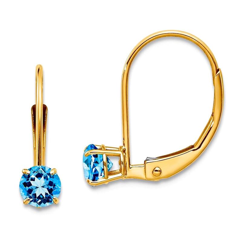 Curata 14k Yellow Gold 4mm Genuine Gemstone Birthstone Leverback Earrings - 13x4mm - Blue Topaz