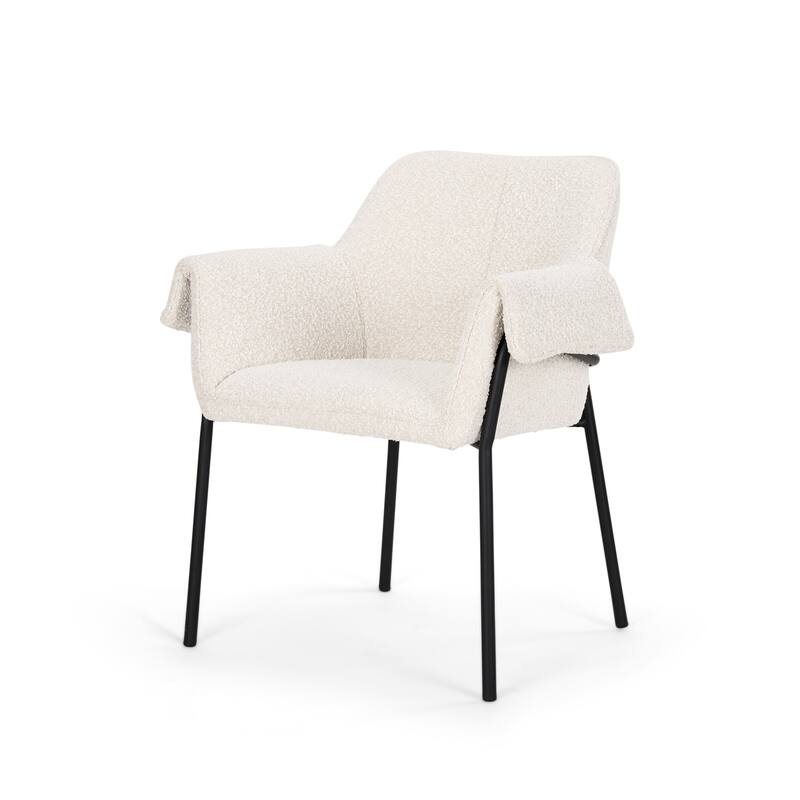Brently Dining Chair w/ Cream Boucle Fabric & Matte Black Metal Legs - Cream