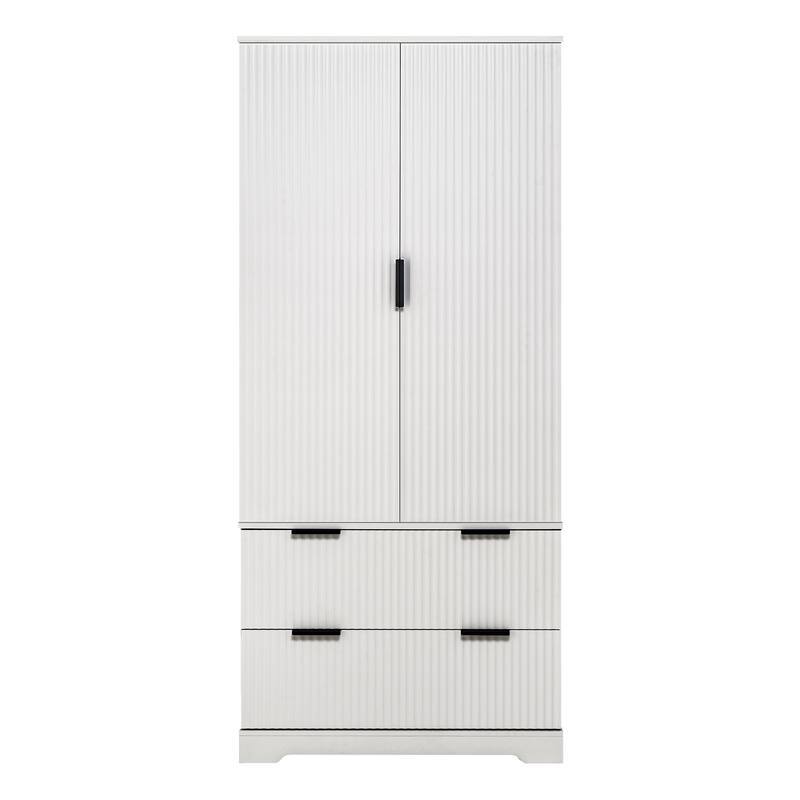 71.65" H Fluted Kitchen Pantry Cabinet, Freestanding Storage Cabinet Buffet Sideboard with 2 Large Drawers & 8-Door Spice Rack