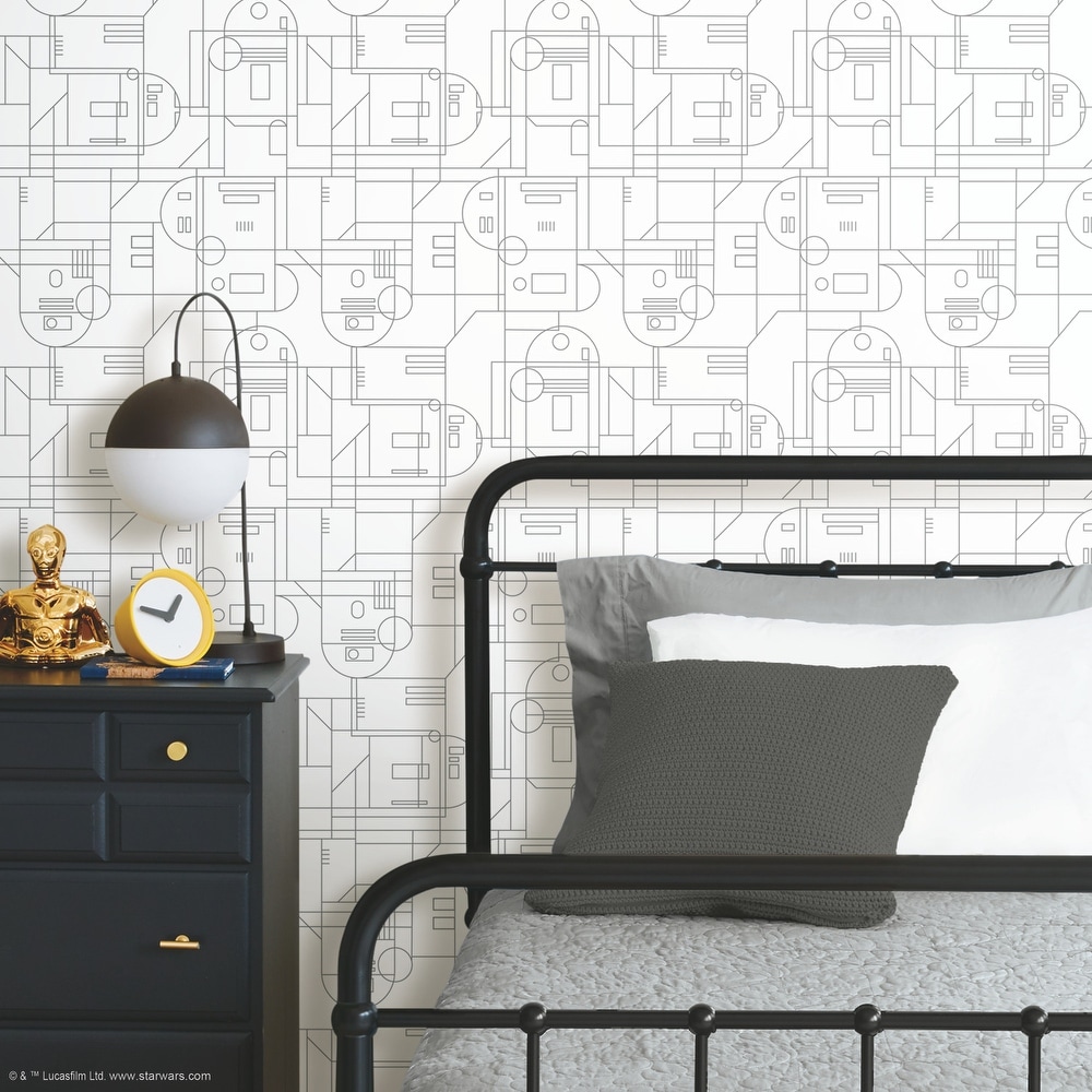 SW R2-D2 White and Grey Geometric Peel and Stick Wallpaper 2