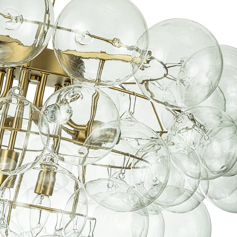 27in Brushed Brass Bubble Style Clear Glass Globe Chandelier