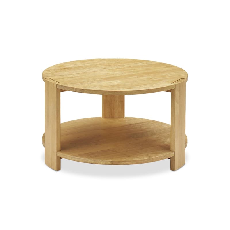 Mopio Logan Solid Wood 2-Tier Coffee Table, Modern Farmhouse Solid Rubberwood with light wire brush L Shaped Leg Joint