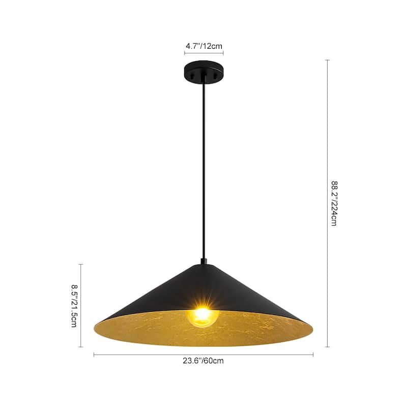 Black Gold 1-light Minimalist Metal Oversized Shallow Cone Pendant