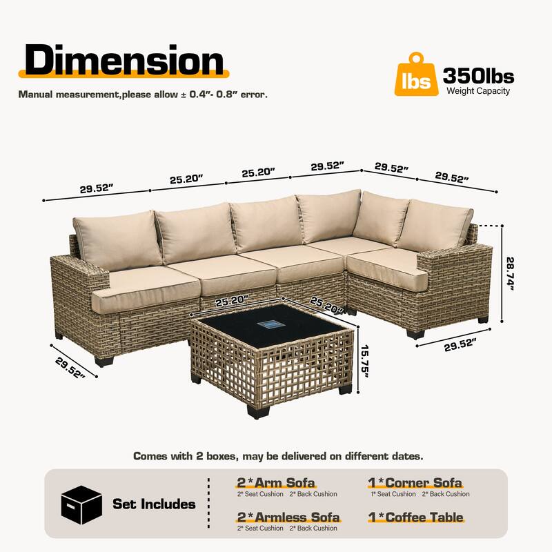 HOOOWOOO 6-piece Patio Furniture Conversation Set with Coffee Table