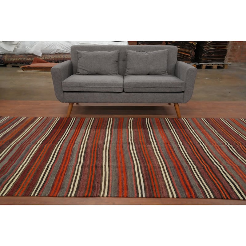 Hand Woven Oriental 100% Wool Carpet Southwestern Geometric Multi-Colored Kilim Area Rug - 12' 1'' X 5' 1''