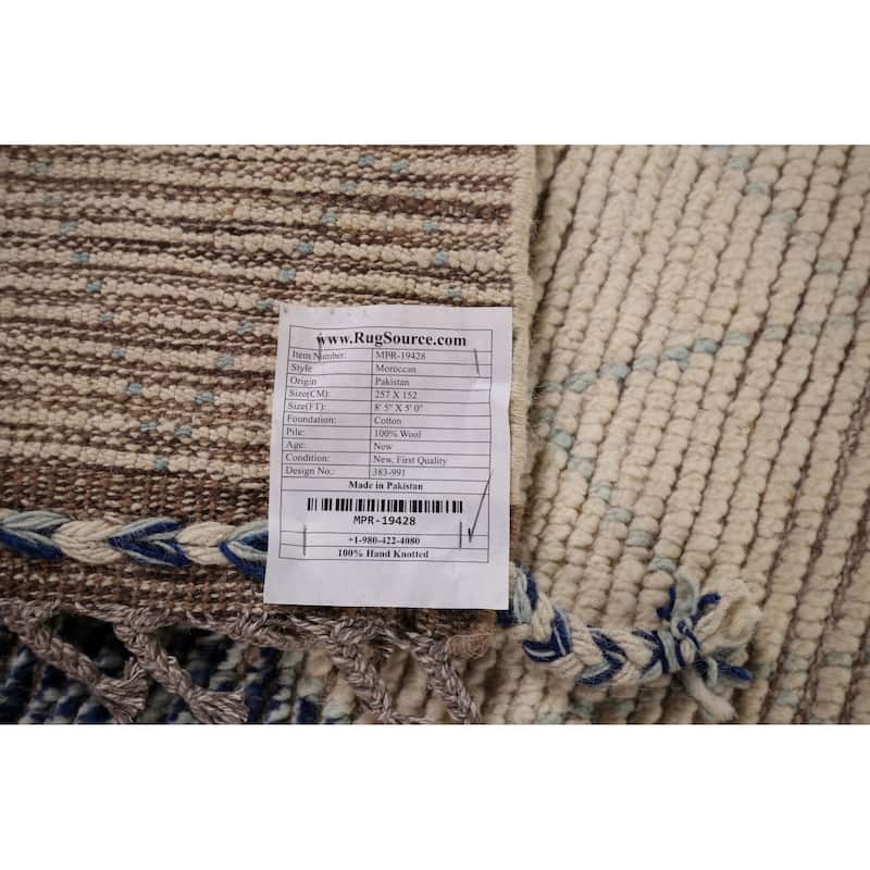 All-Over Trellis Moroccan Oriental Area Rug Hand-Knotted Wool Carpet - 5'0"x 8'5"
