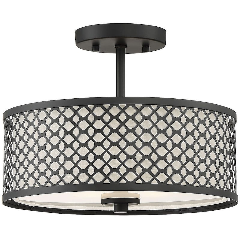 Meridian M60016 2 Light 13" Wide Semi-Flush Drum Ceiling Fixture - Matte Black