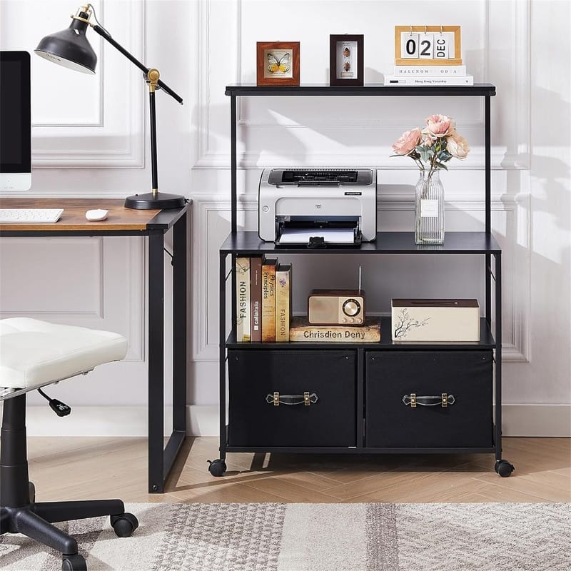 Mobile Lateral File Cabinet Rolling Printer Stand with 3 Open Storage Shelf - 15.75"D x 31.5"W x 43.5"H