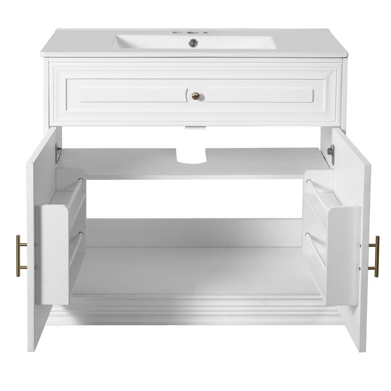 36 Inch Bathroom Vanity with Ceramic Sink,2 Large Soft Closing Doors