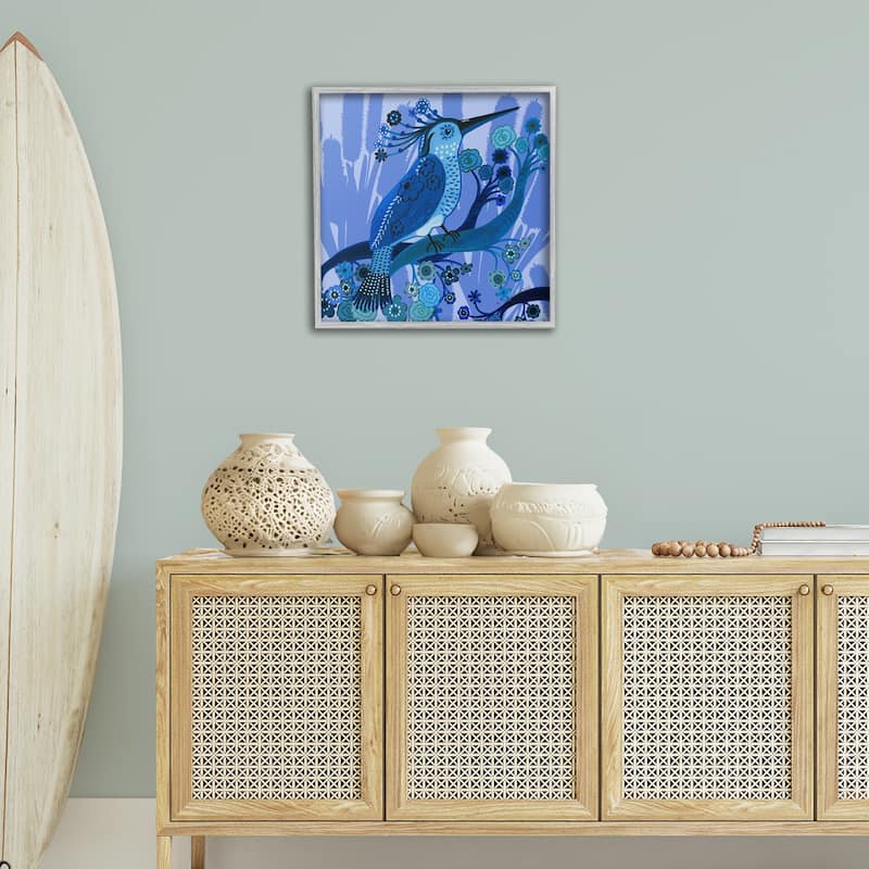 Stupell Folk Style Blue Bird Framed Giclee Art Design By Kay Widdowson