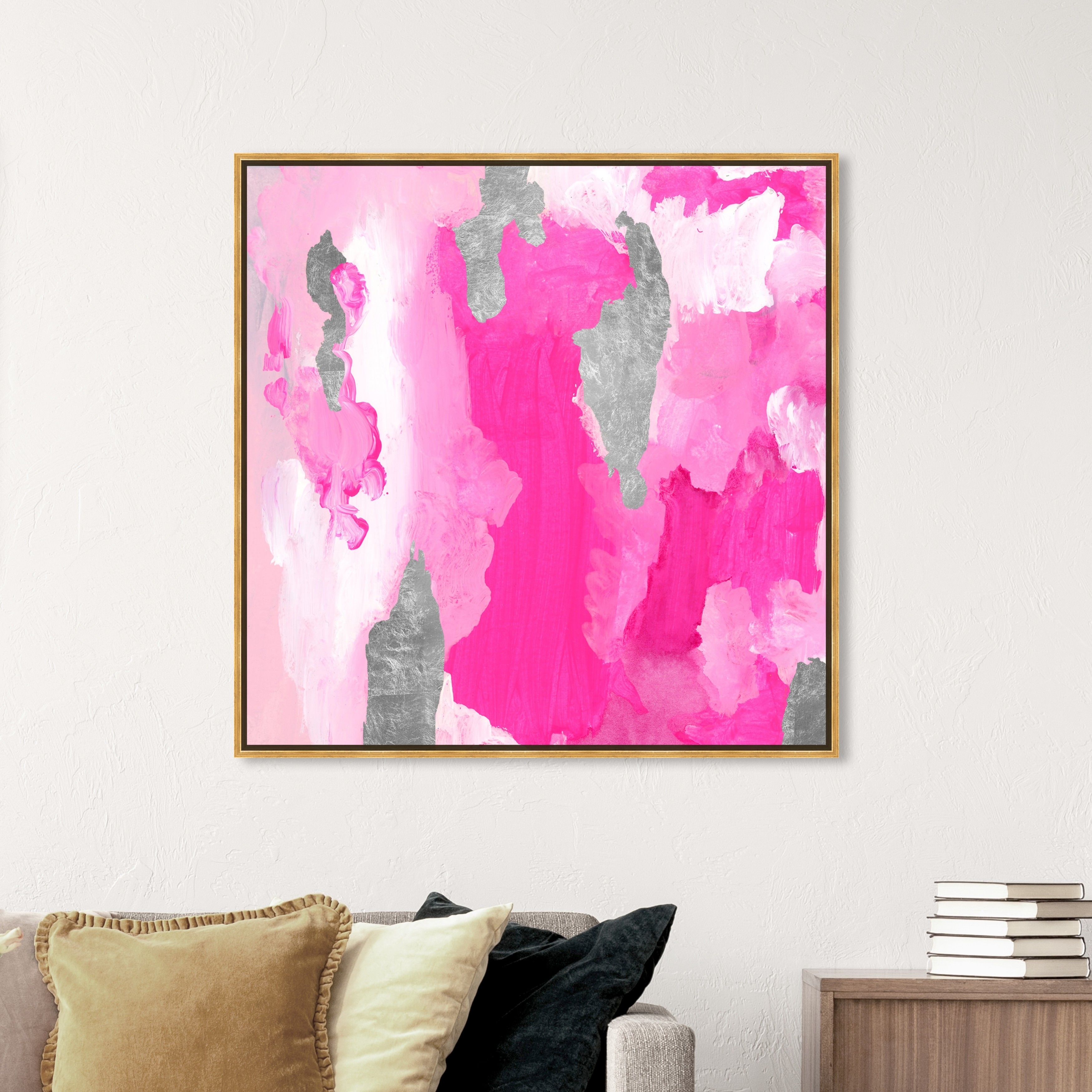 Oliver Gal 'Pink Silver Sky' Abstract Wall Art Framed Canvas Print