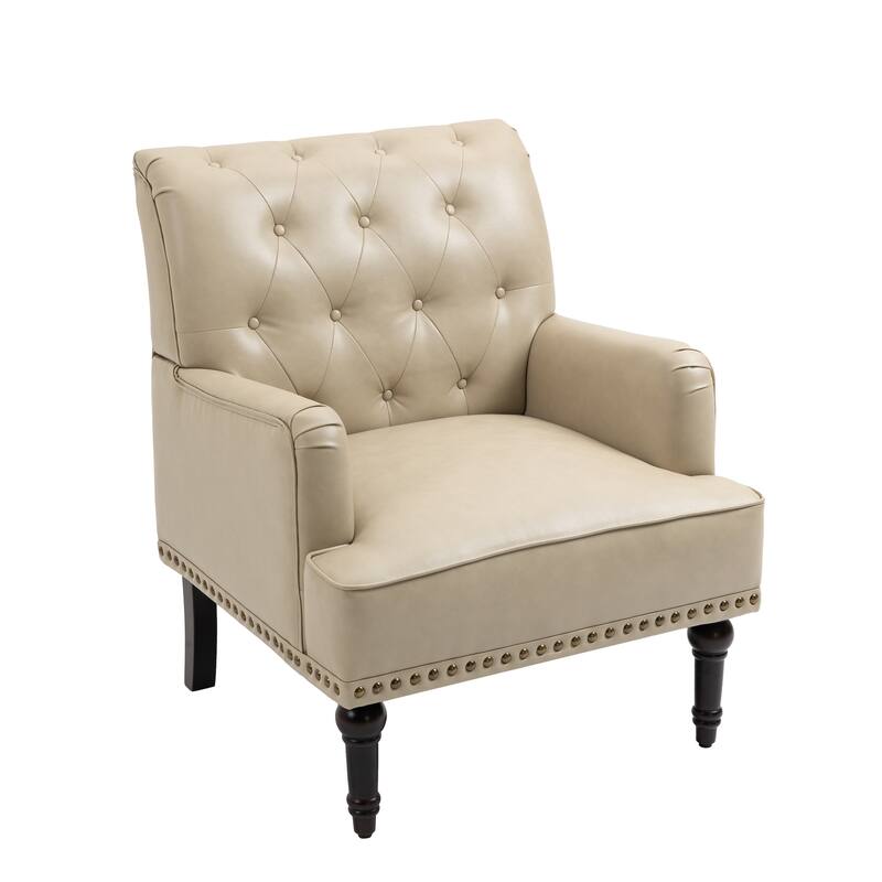 Tufted Vegan Leather Accent Chairs Armchairs with Nailhead Trim