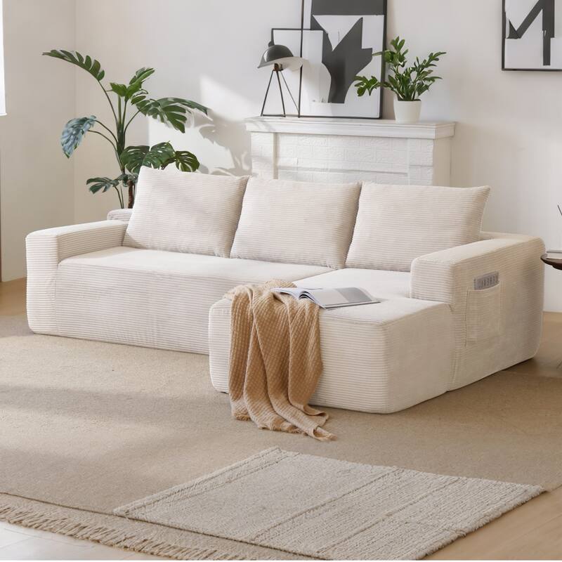 96.9" L-Shaped Corduroy Sectional Sofa, No Assembly Required