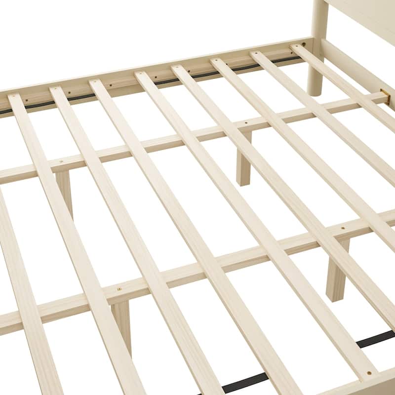 Wood Platform Bed Frame with Headboard and Wooden Slat Support