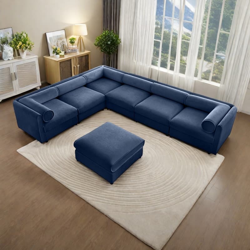 142.5" 6-Piece Modular Chenille Sectional Sofa with Storage(Contemporary Cylindrical Design)