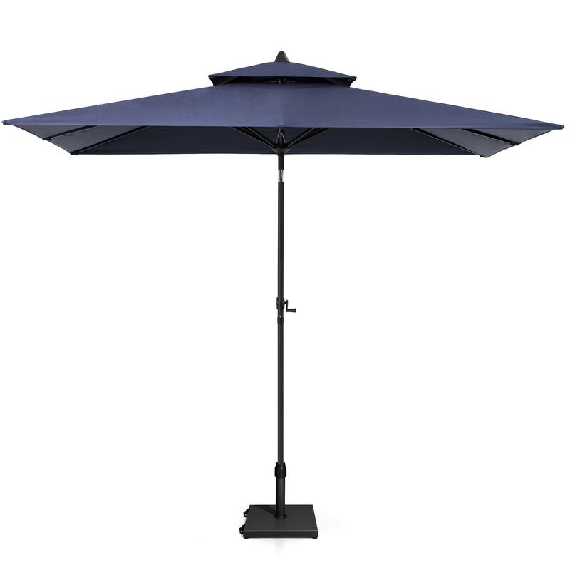 Pellebant Outdoor Patio 10 X 6.5 FT Double Top Market Umbrella with Wheels Base - NavyBlue