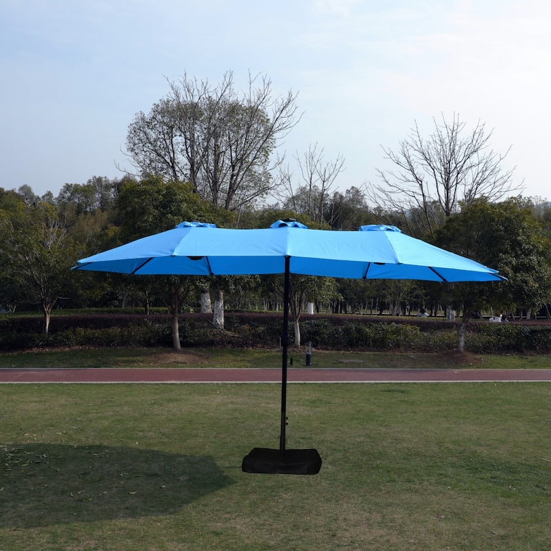 15x9FT Large Double-Sided Rectangular Outdoor Twin Patio Market Umbrella with Light and Base