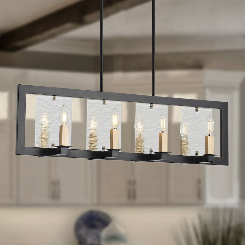 Farmhouse Black Chandelier Rectangle 8-Light Dining Room Lighting Fixture